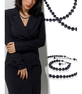 Classique 2-tlg.Set, Perlenkette & Perlenarmband, 6-10mm, Schwarz