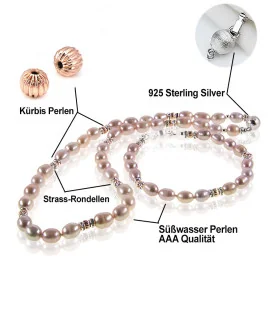 La Corse 2-tlg.Set, Perlenarmband & Perlenkette, 7-8 mm, Fliederfarbe – Schmucksets – Ansicht 4