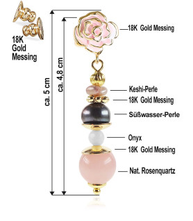Rose dorée 18K Ohrhänger mit Süßwasserperlen, Rosenquarz, Onyx – Inspirationen – Ansicht 3