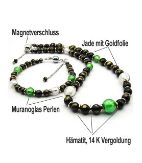 Jade noir 2 tlg. Set, Kette & Armband, Jade, Muranoglas – Schmucksets – Ansicht 5