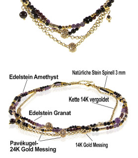 Améthyste 2-tlg.Set,14K Collier und Armband, Granat, Amethyst, Onyx – Schmucksets – Ansicht 4