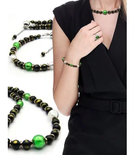 Jade noir Halskette-Jade, Muranoglas, 14K Gold