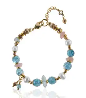 Ibiza Blautopas Süßwasserperlen Armband, 24K Vergoldung – Inspirationen – Ansicht 1