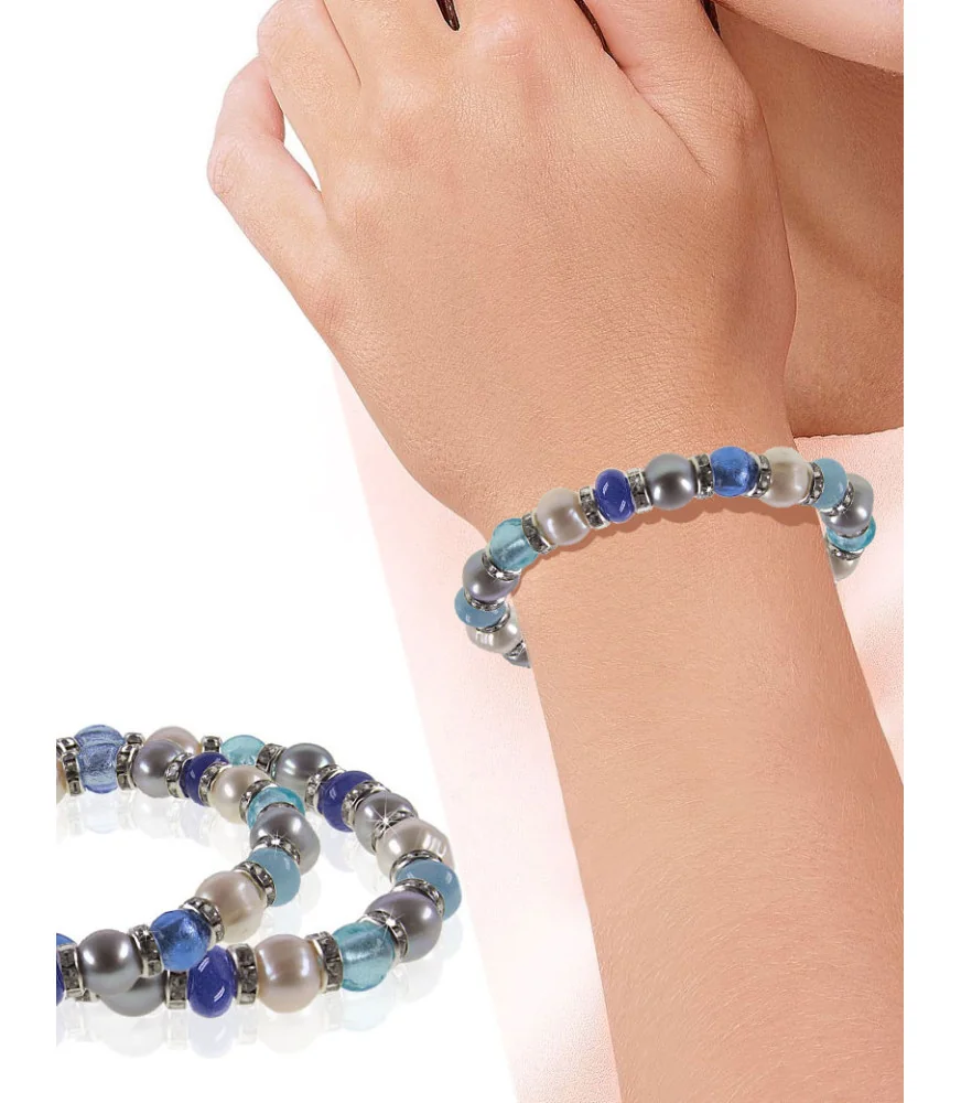 Flex Perlenarmband mit Chalcedon, Murano Perlen, 8,5-9 mm