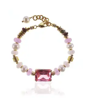 Tessin Armband mit Pinkem Glasstein, Perlen & Turmalin – 24K/18K vergoldet – Armbänder – Ansicht 2