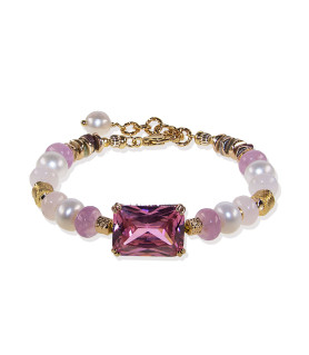 Tessin Armband mit Pinkem Glasstein, Perlen & Turmalin – 24K/18K vergoldet – Armbänder – Ansicht 3