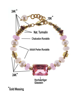 Tessin Armband mit Pinkem Glasstein, Perlen & Turmalin – 24K/18K vergoldet – Armbänder – Ansicht 4
