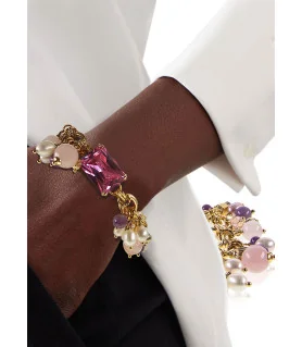 Tessin Gliederarmband mit 24K Gold, echten Perlen, Rosenquarz & Amethyst – Inspirationen – Ansicht 1